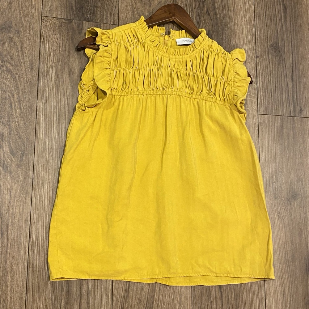 Greylin Yellow Ruffle Sleeve Gathered Front And Back Soft Girl Top Medium‎ W